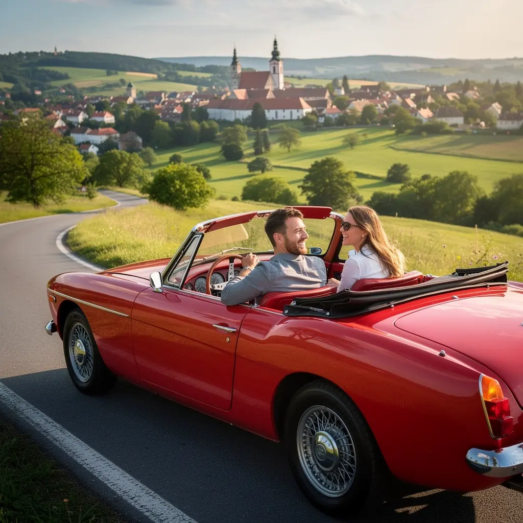 Západ slunce nad českými horami, vytvářejícími romantickou atmosféru.